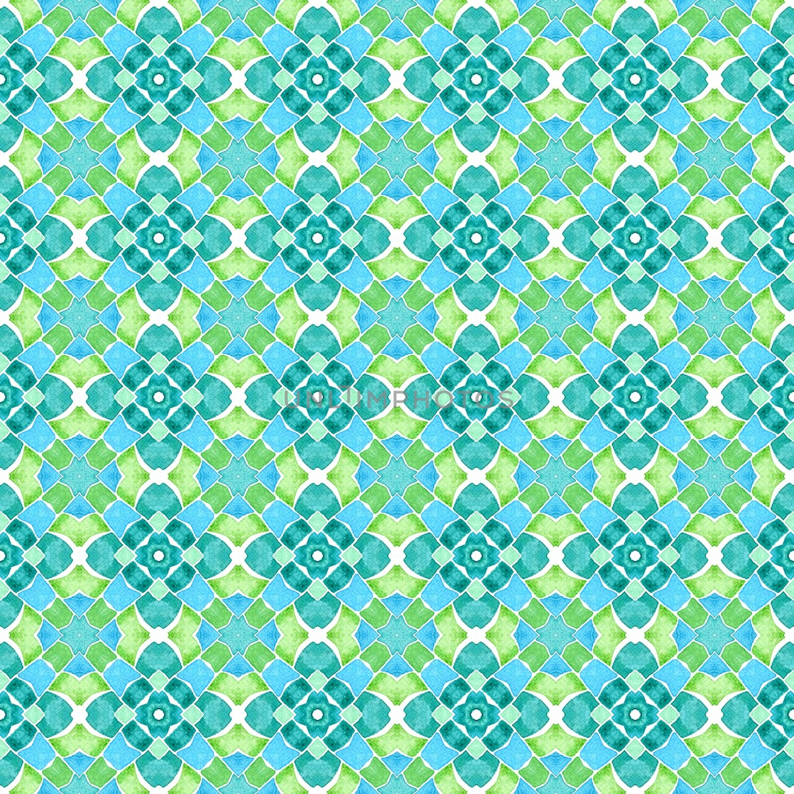 Watercolor medallion seamless border. Green pleasing boho chic summer design. Textile ready classy print, swimwear fabric, wallpaper, wrapping. Medallion seamless pattern.