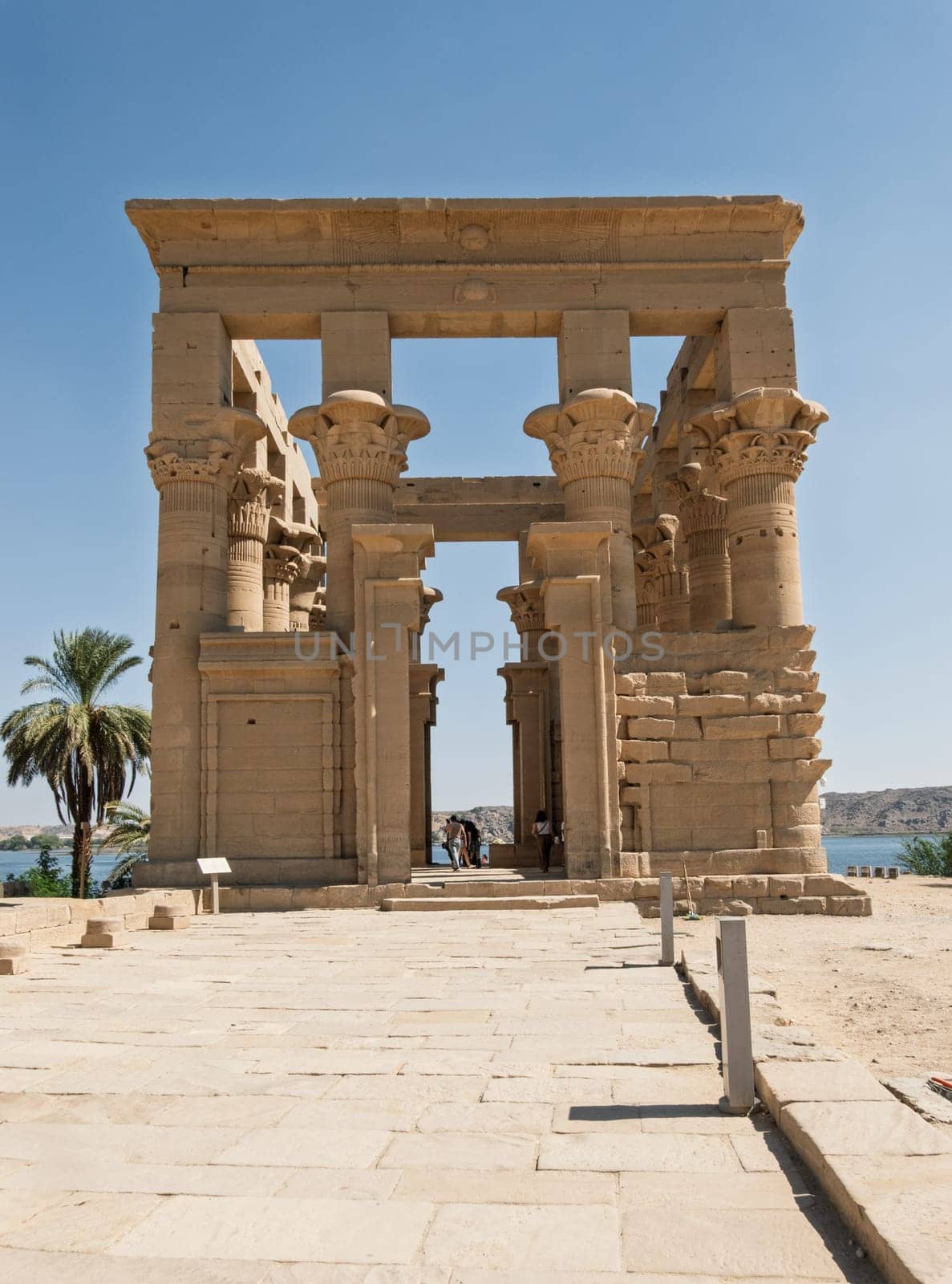 Trajans Kiosk or Pharoahs bed on an island in Aswan Harbor or Reservoir formed by the Low Dam on the Nile