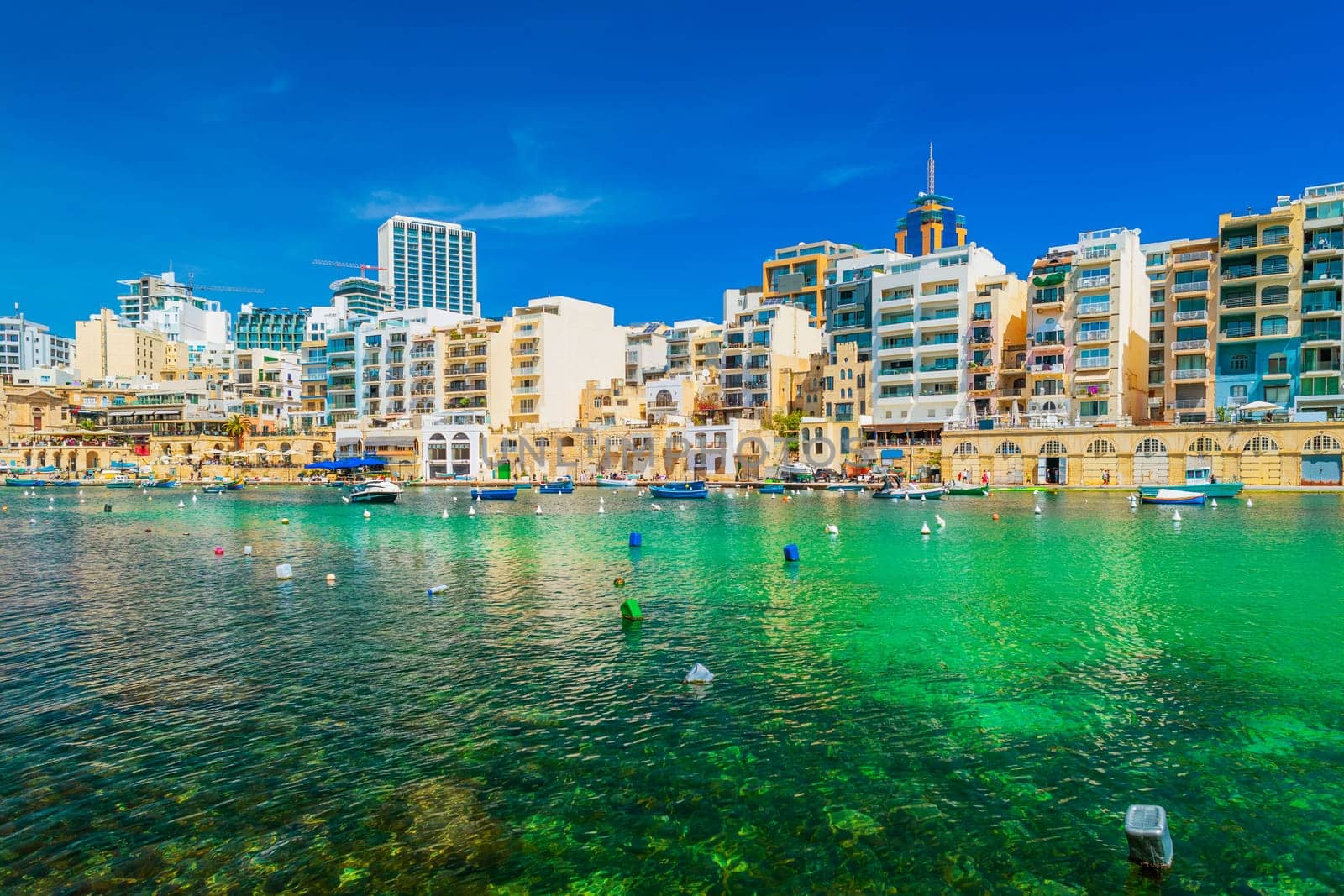 Picturesque cityscape of the St Julian's Bay, Malta.