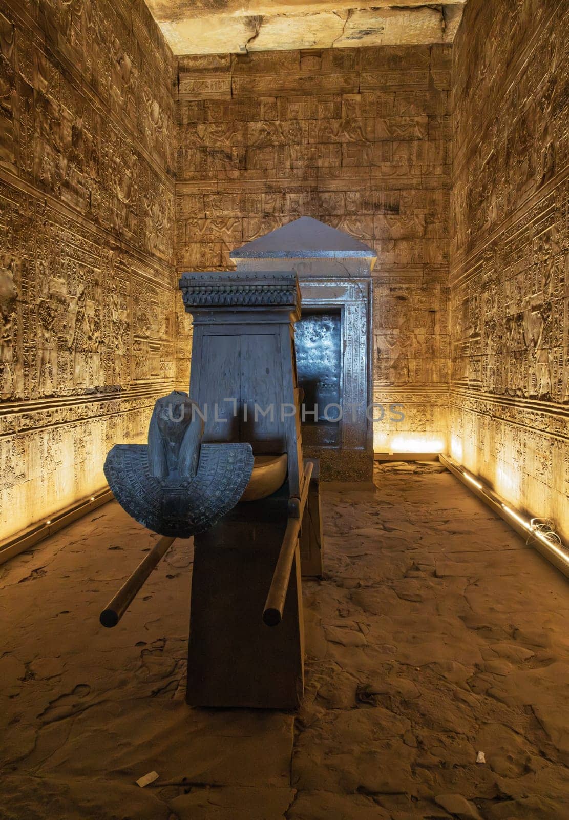 Interior of holy of holy sanctuary inside the massive temple in Edfu dedicated to Horus and Hathor