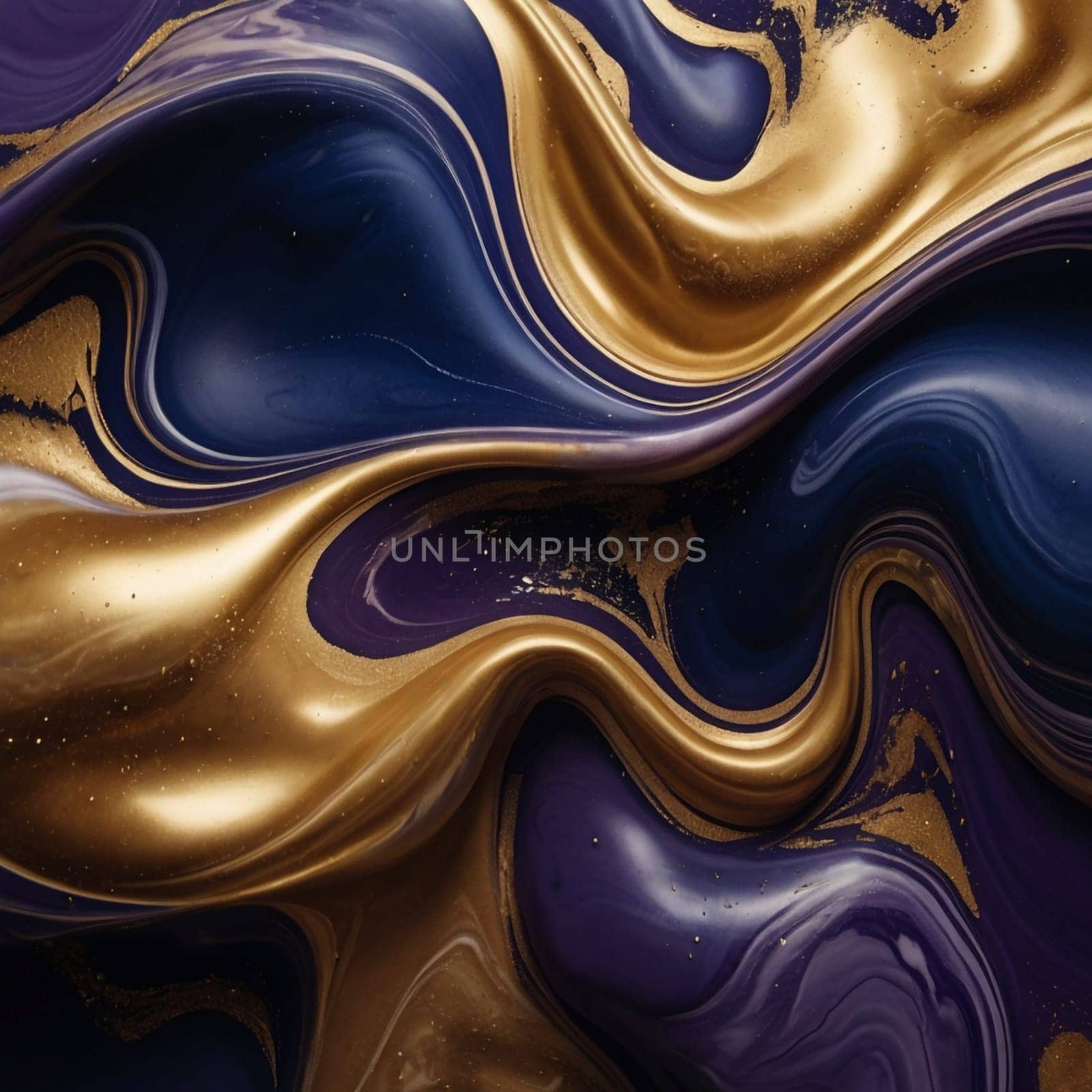 Abstract image of swirling, marbled paint in shades of deep blue and gold, creating a luxurious texture. A high-quality AI-generated photo.