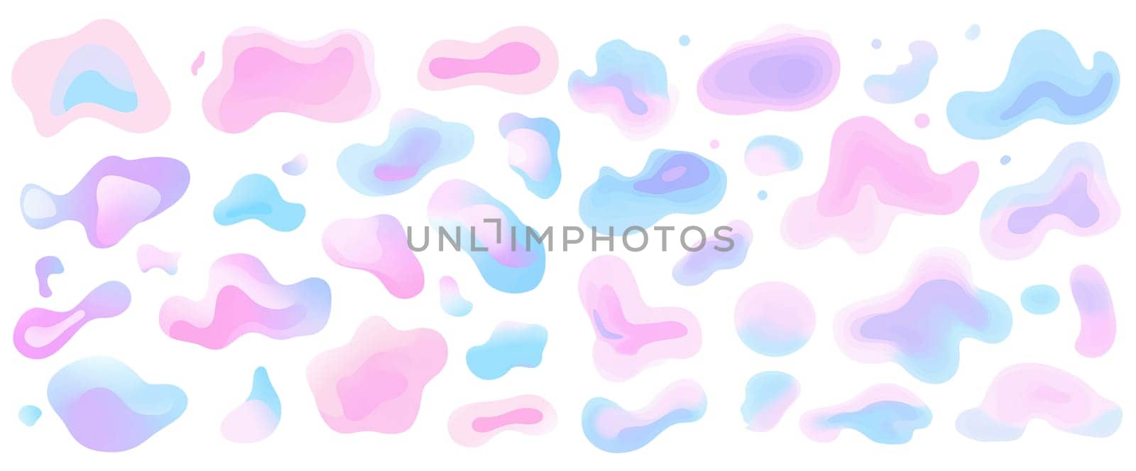 A collection of soft pastel shapes in shades of pink, blue, and purple scattered across a light backdrop. The organic forms create a soothing visual experience, evoking a sense of calmness.