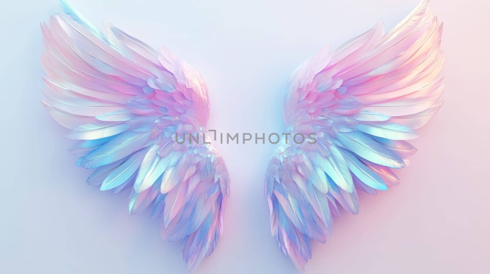 Pastel colored wings with a heavenly glow on a light background, ethereal art concept.