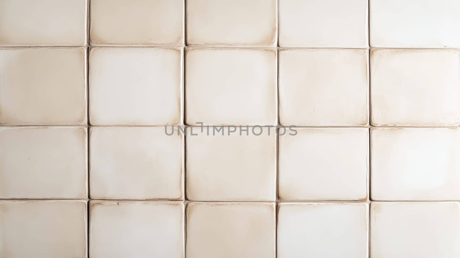 Cream textured ceramic tiles arranged in a grid pattern on a wall.