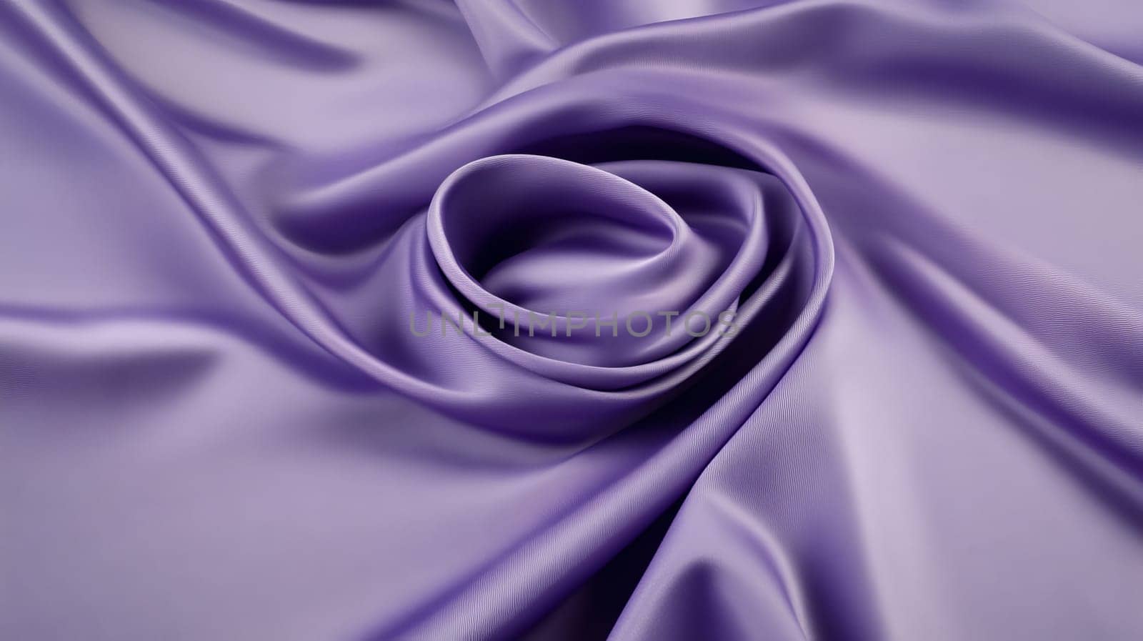 Flowing purple silk fabric in spiral pattern with smooth texture.