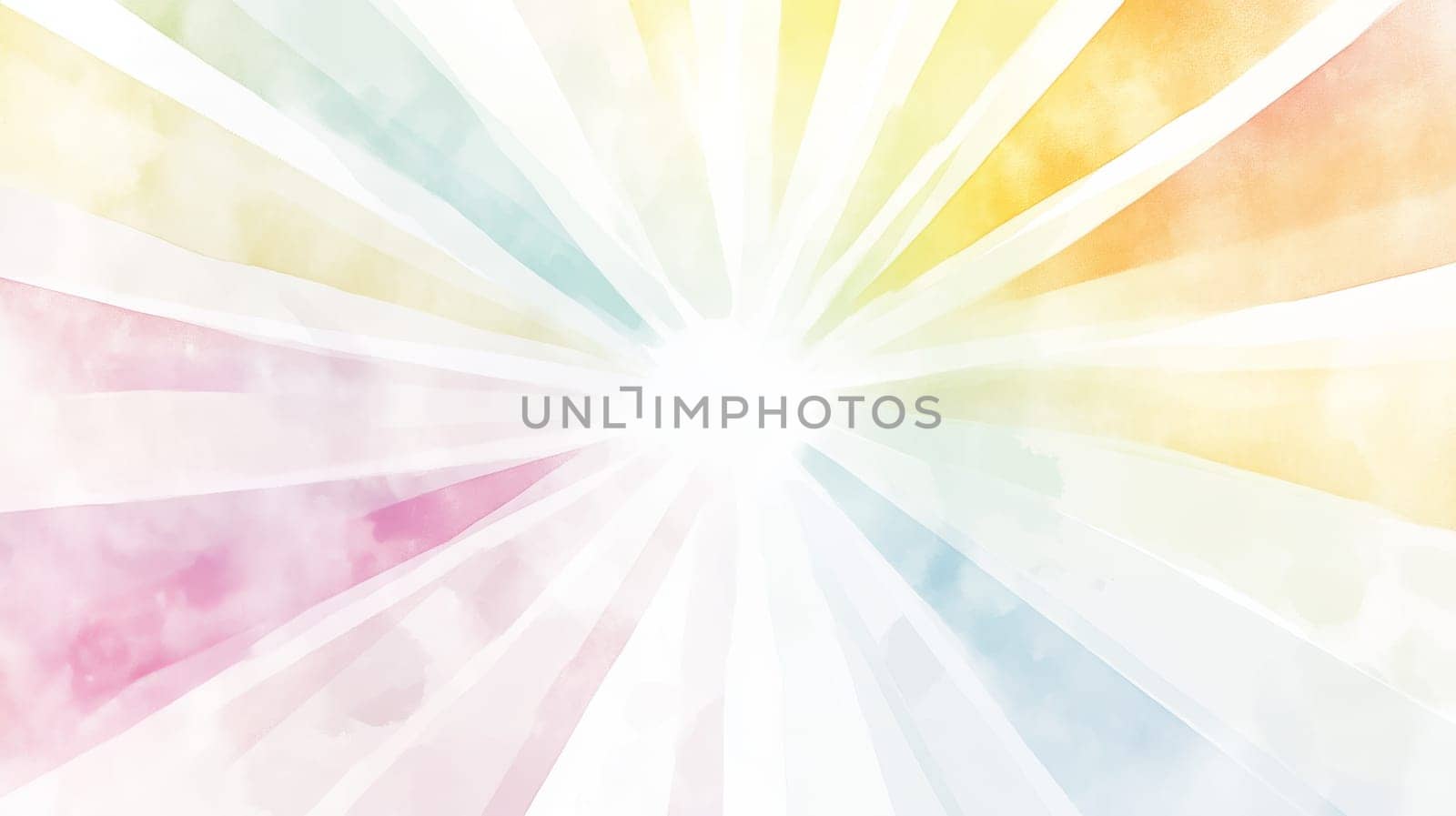 Radiant burst of pastel colors in watercolor style, abstract background design.