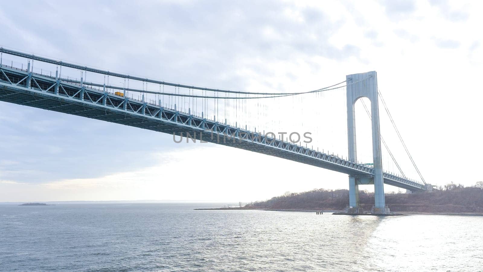 Throgs Neck Bridge Iconic Suspension Structure Connecting Queens and Bronx in New York City. New York NY USA - 09.02.2024.