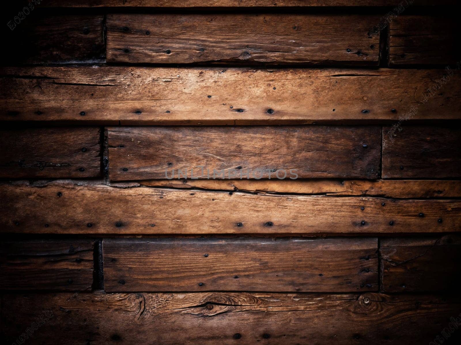 Dark wooden planks with a natural finish create a rustic and retro warm ambiance, showcasing the beauty of aged timber in a cozy setting. Generative AI.