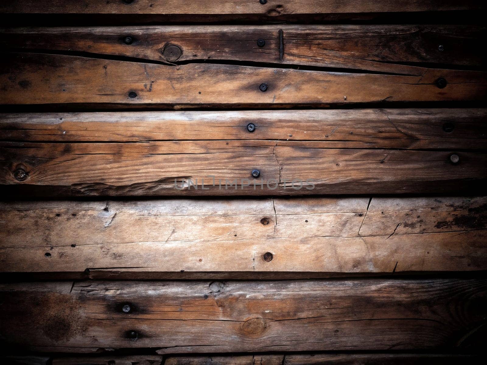 Textured wooden planks arranged in a horizontal layout showcase rich grains and warm tones, ideal for rustic decor and creative projects. Generative AI.
