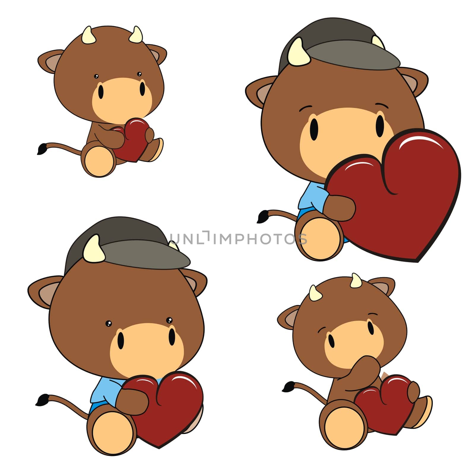 bull baby cartoon heart set in vector format very easy to edit