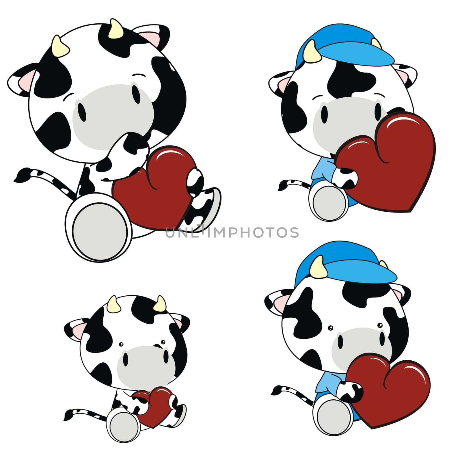 cow baby cartoon heart set in vector format very easy to edit