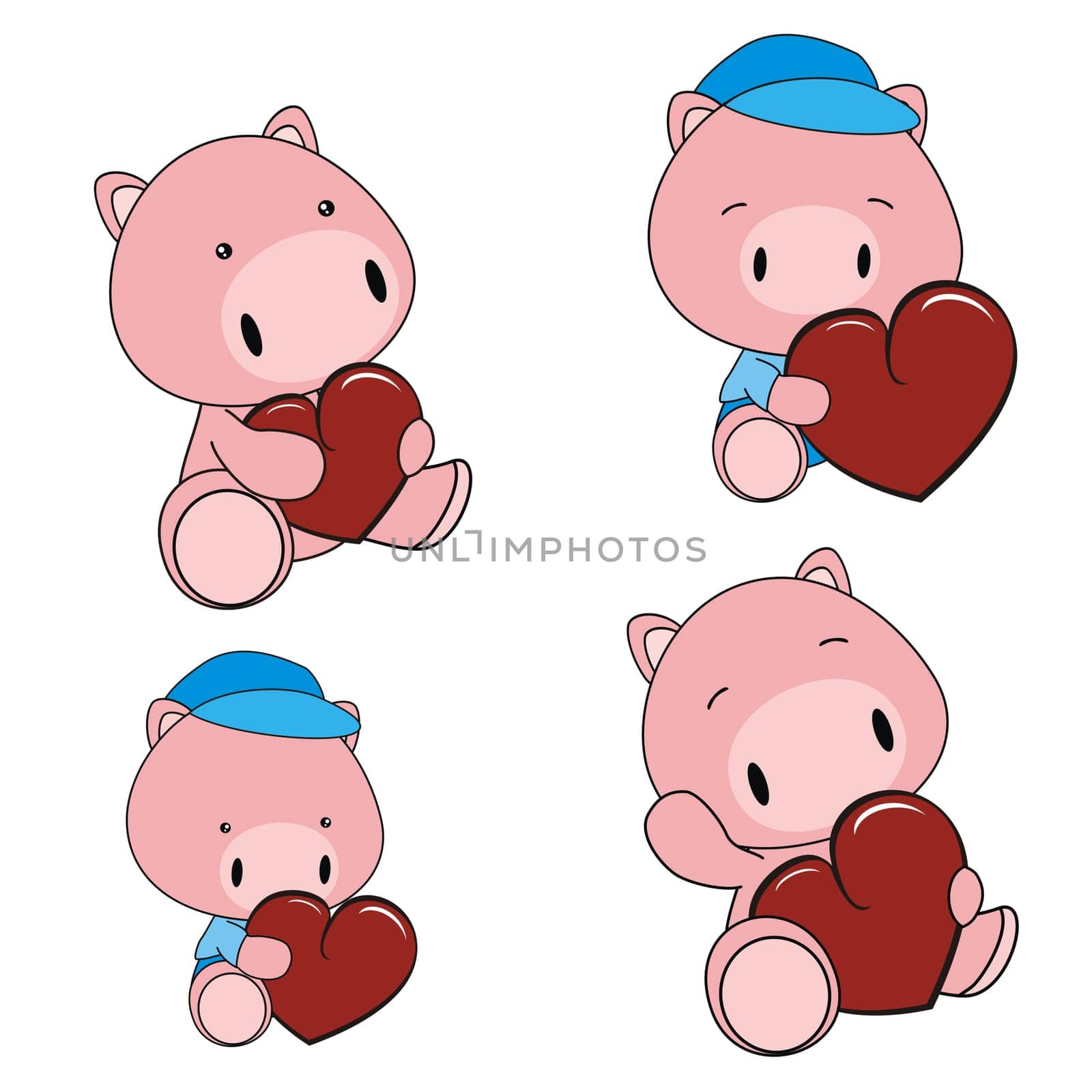 pig baby cartoon heart set in vector format very easy to edit