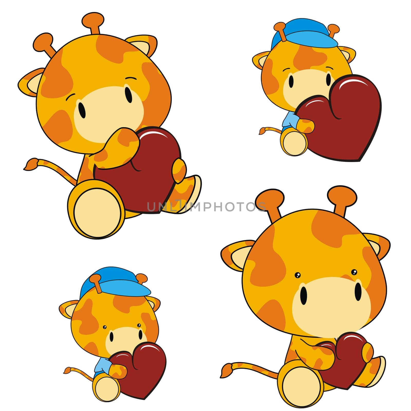 giraffe  baby cartoon heart set in vector format very easy to edit
