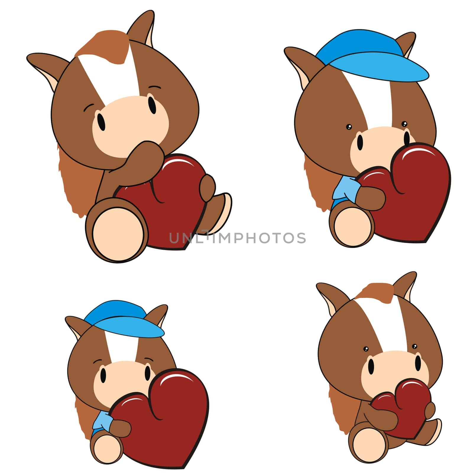 horse baby cartoon heart set in vector format very easy to edit