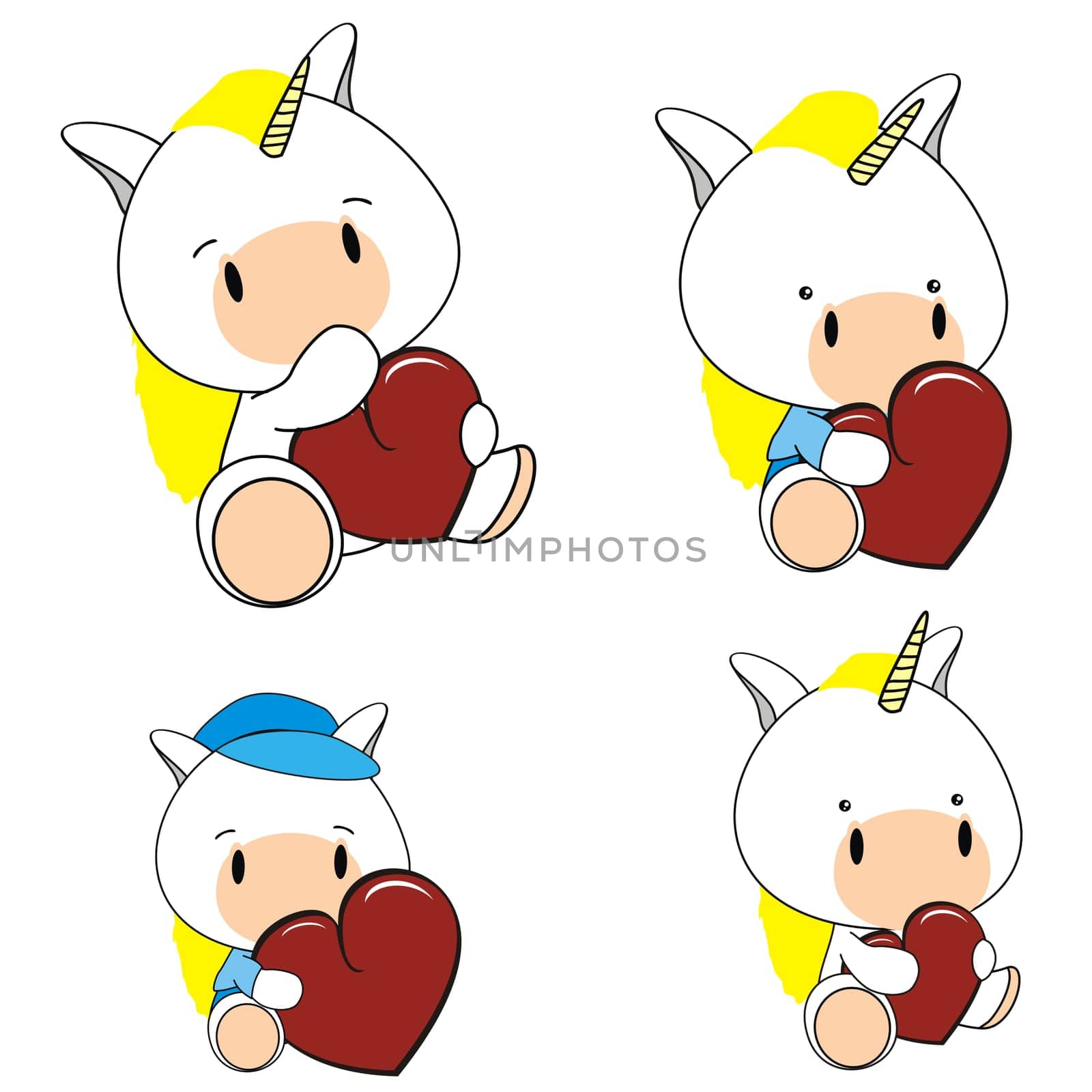 unicorn baby cartoon heart set in vector format very easy to edit