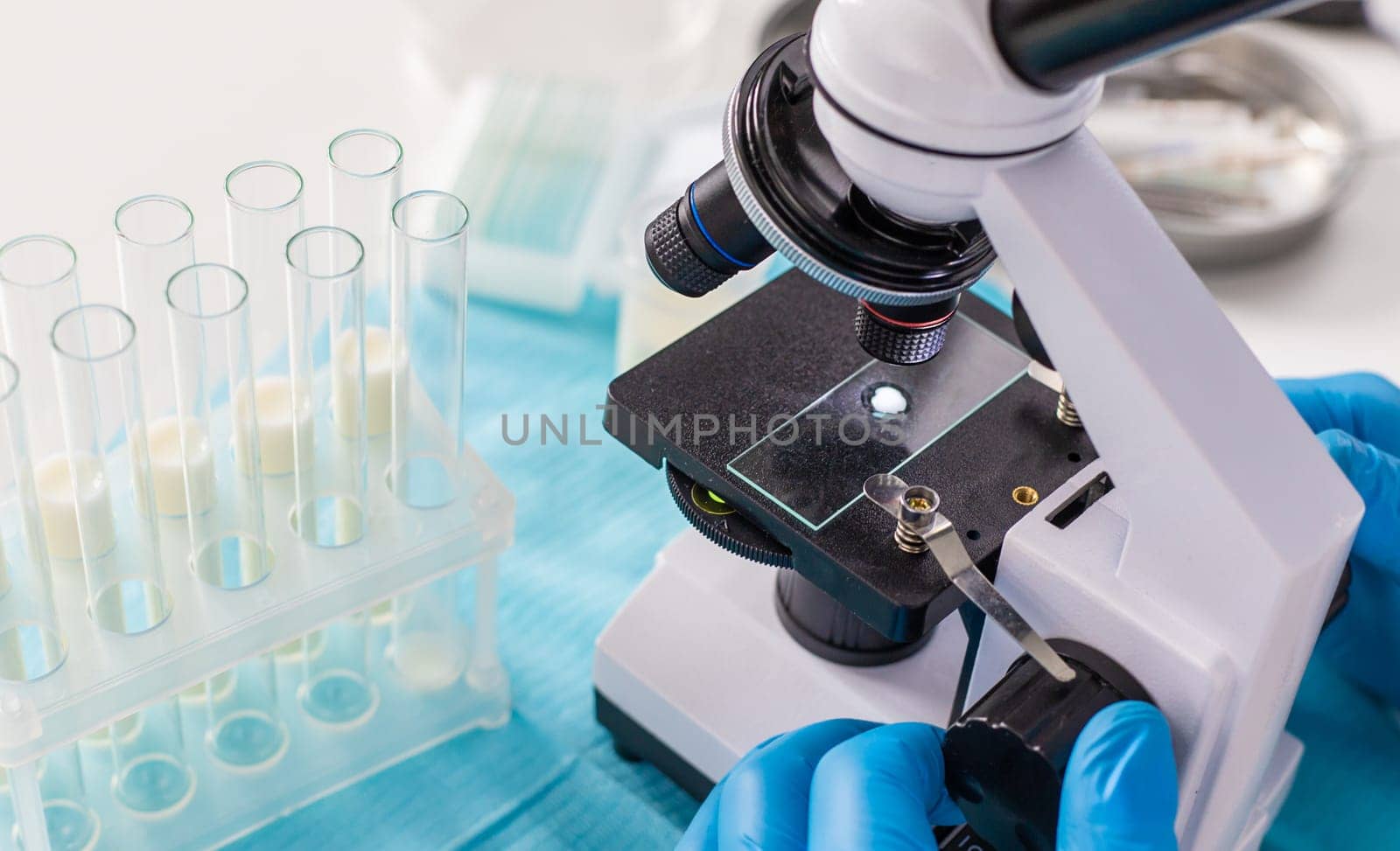 Examine milk in the laboratory. Selective focus. medicine
