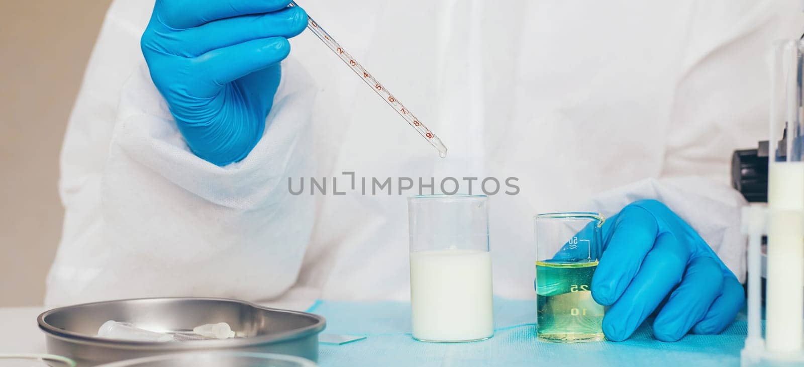 Examine milk in the laboratory. Selective focus. medicine
