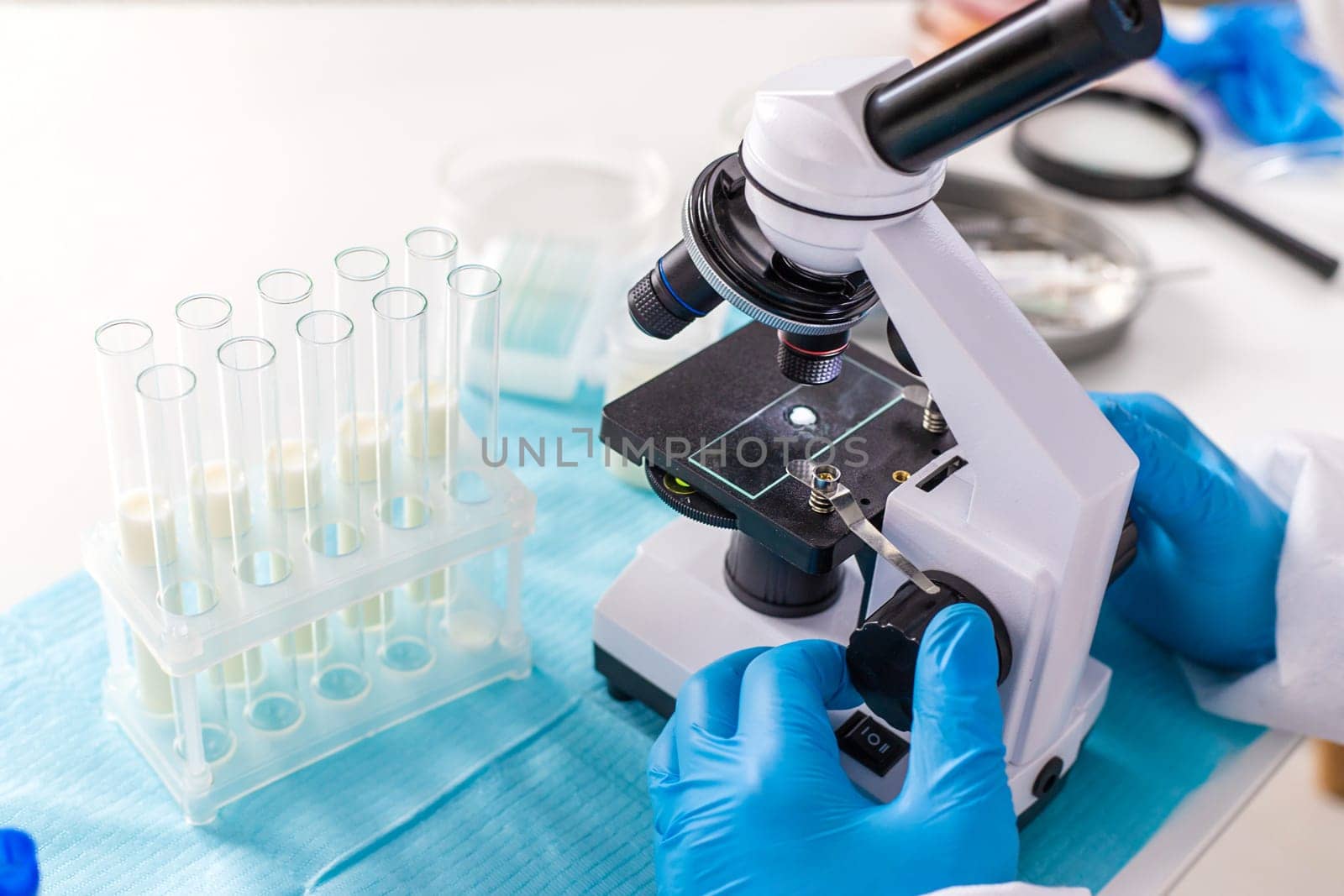Examine milk in the laboratory. Selective focus. medicine
