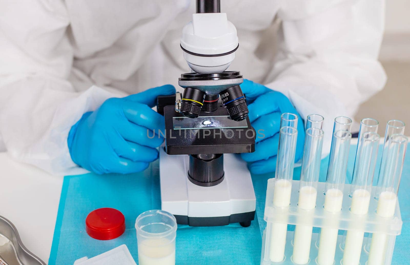 Examine milk in the laboratory. Selective focus. medicine