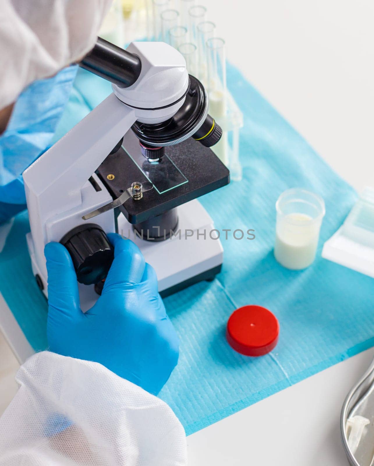 Examine milk in the laboratory. Selective focus. medicine