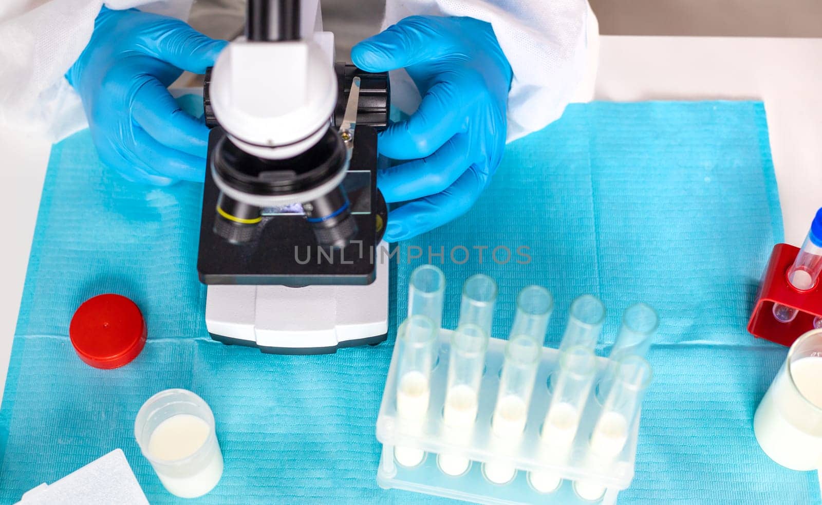 Examine milk in the laboratory. Selective focus. medicine