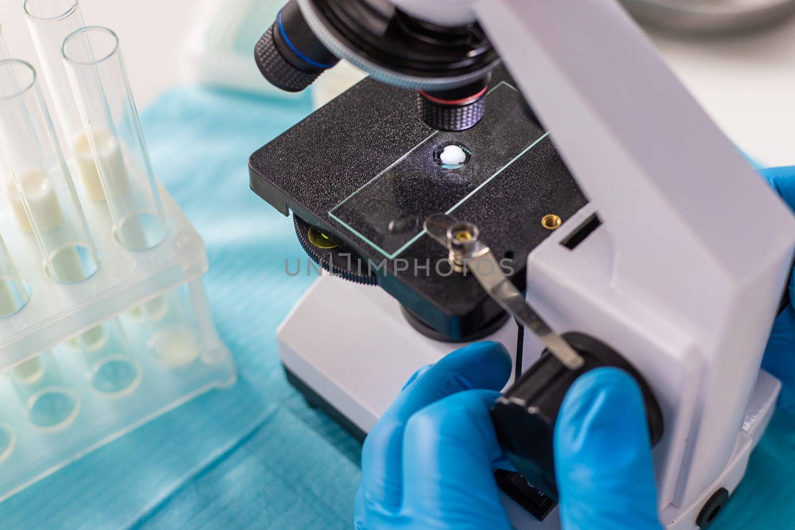 Examine milk in the laboratory. Selective focus. medicine
