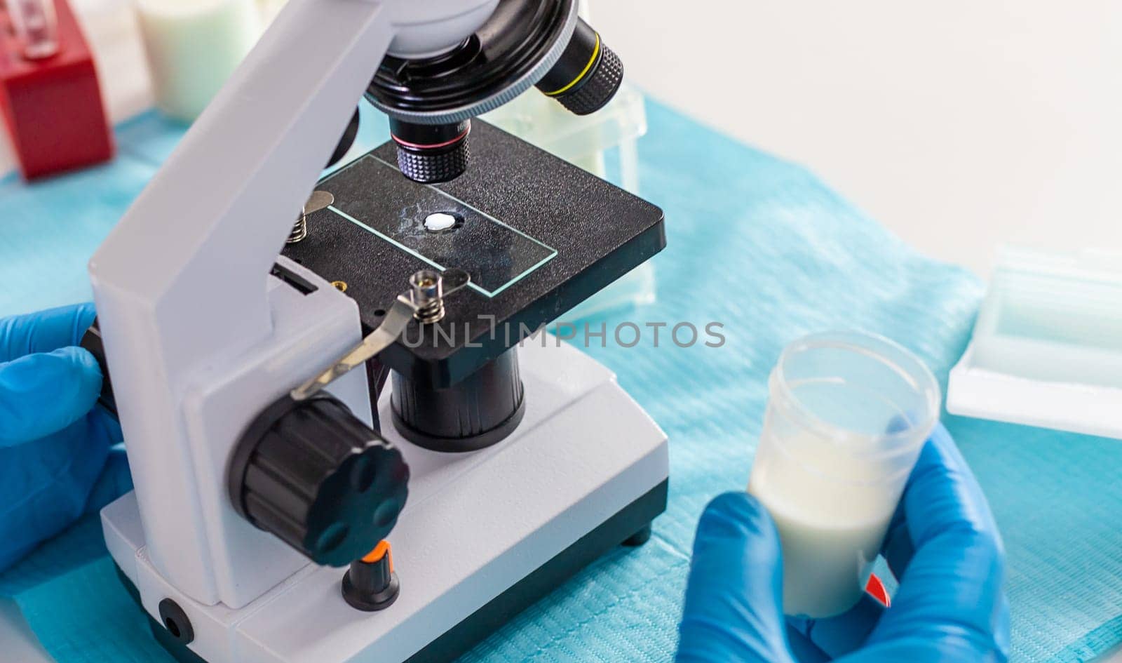 Examine milk in the laboratory. Selective focus. medicine