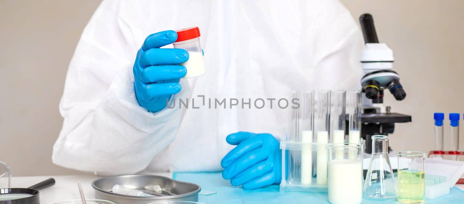 Examine milk in the laboratory. Selective focus. medicine