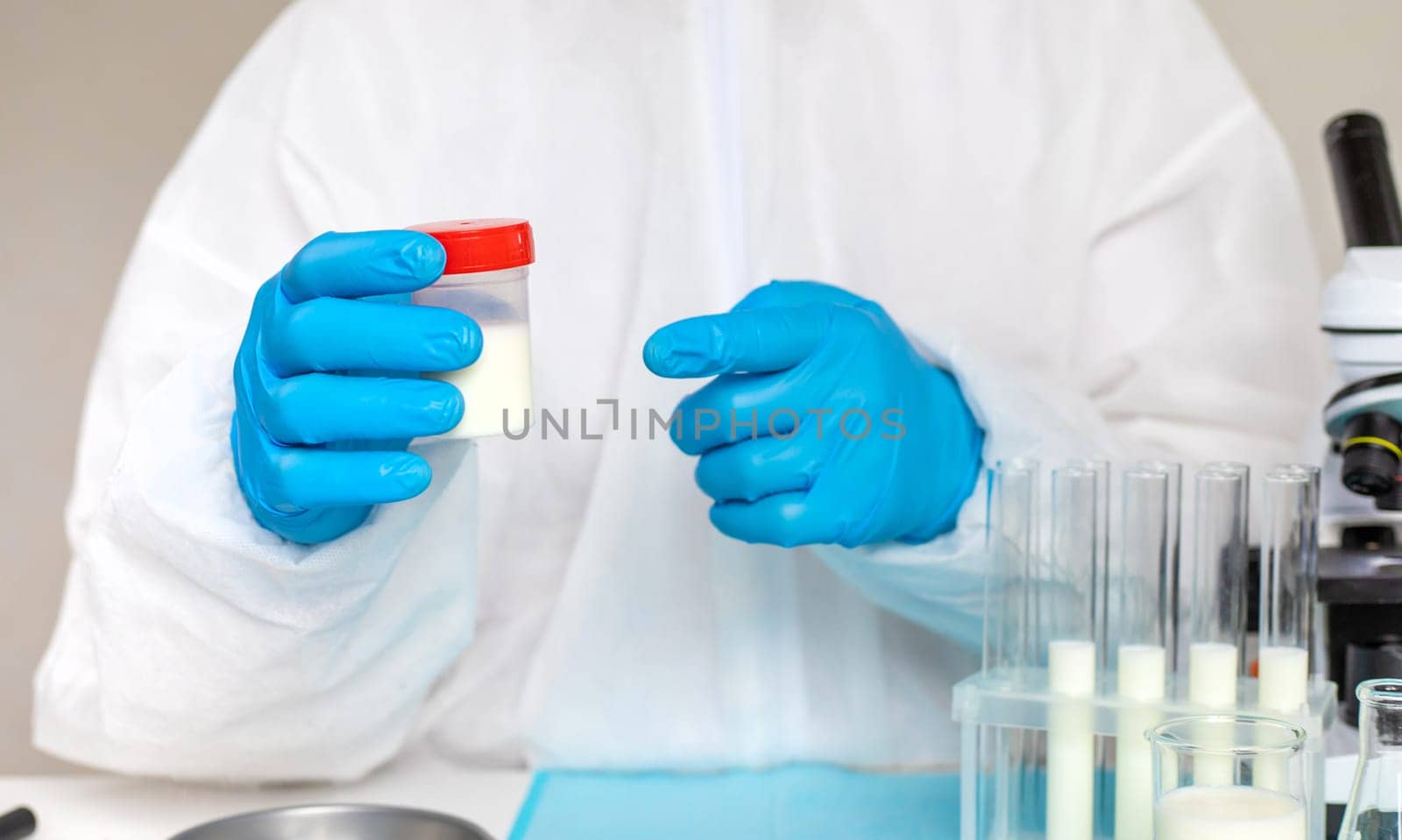 Examine milk in the laboratory. Selective focus. medicine