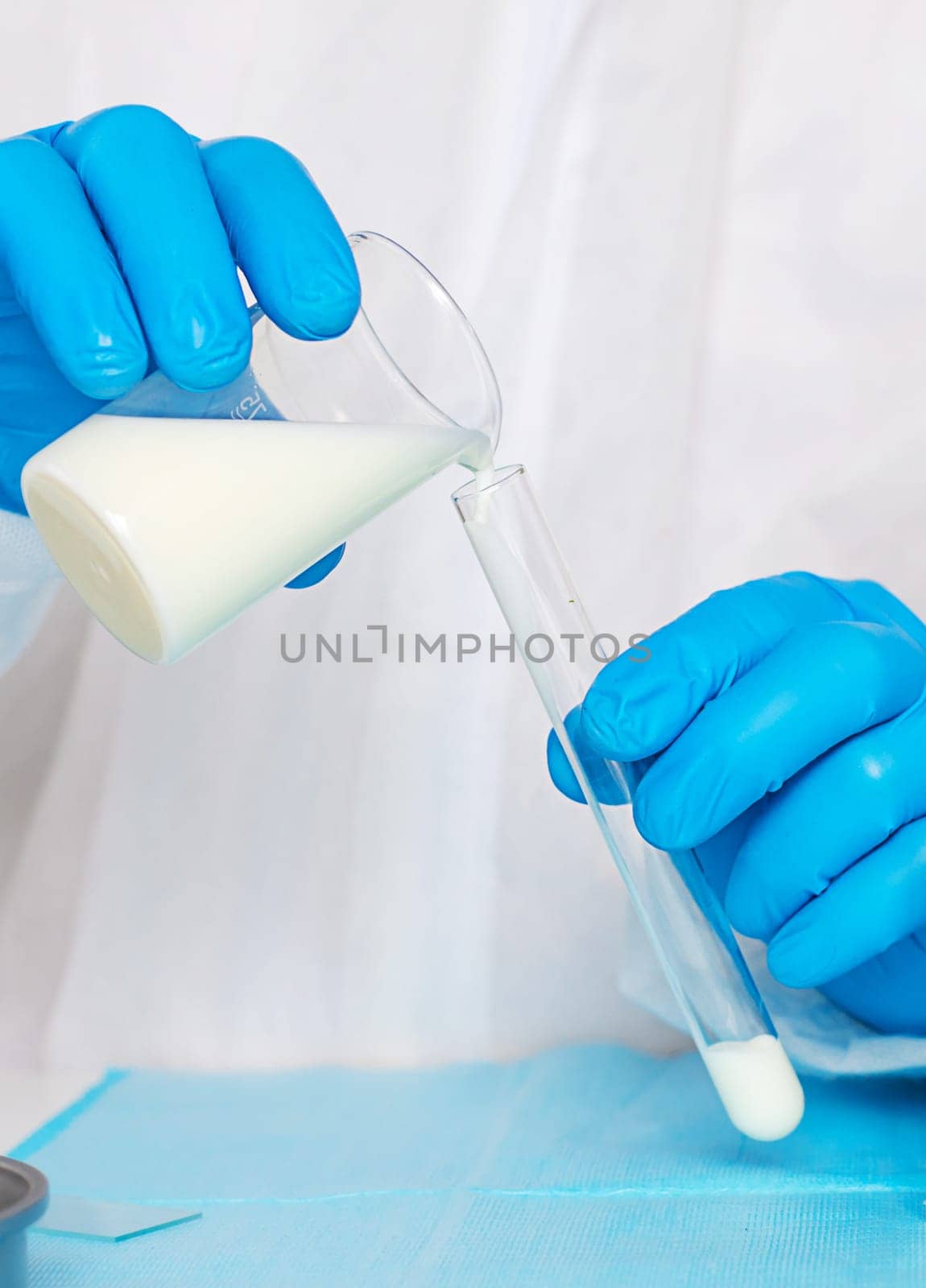 Examine milk in the laboratory. Selective focus. medicine