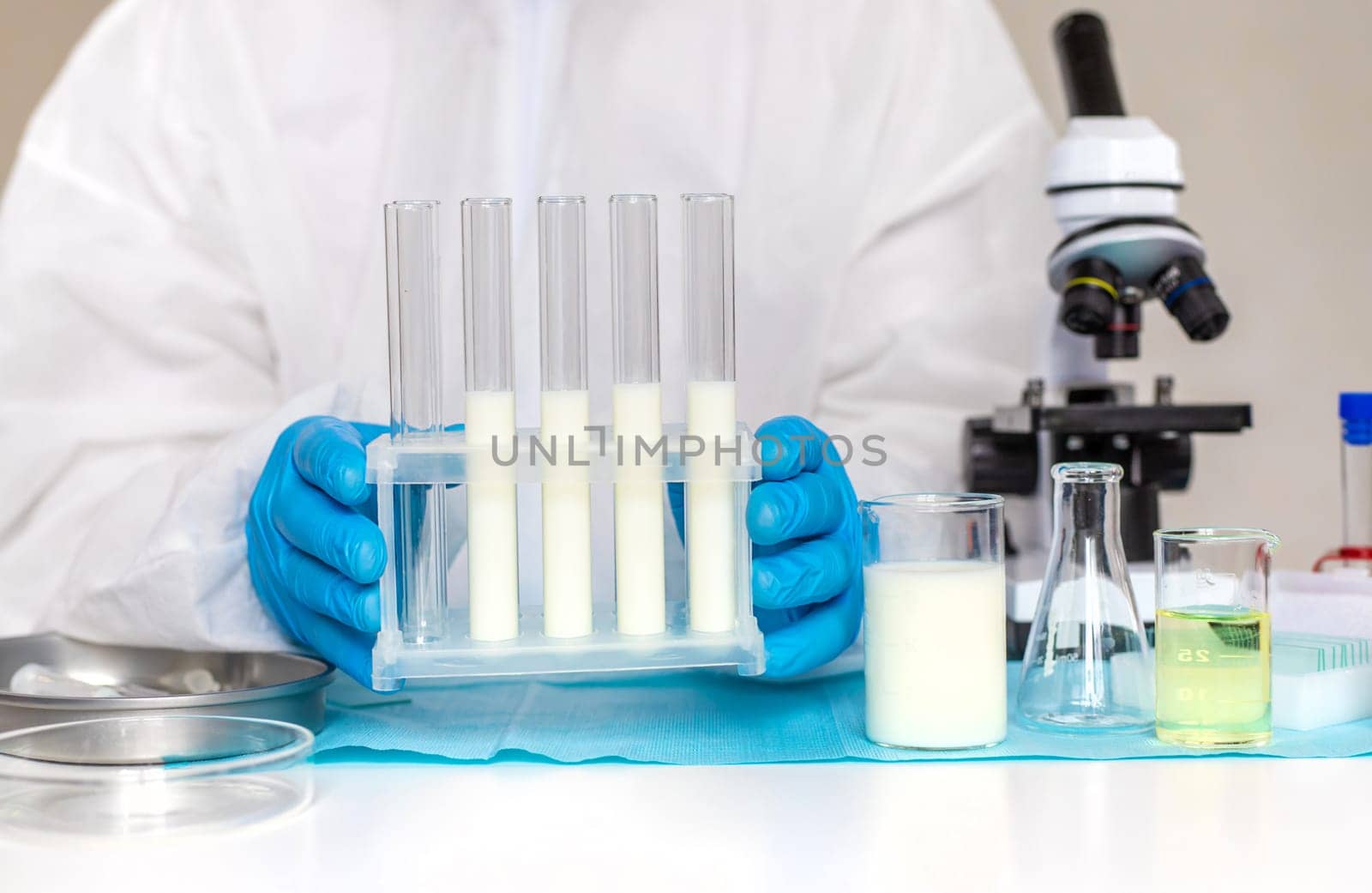 Examine milk in the laboratory. Selective focus. medicine