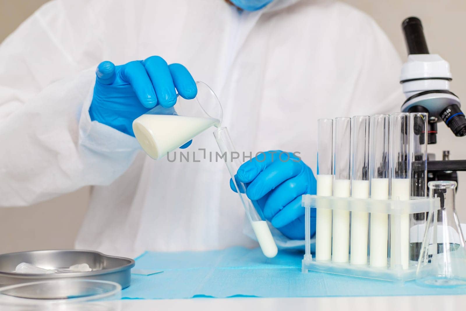 Examine milk in the laboratory. Selective focus. medicine