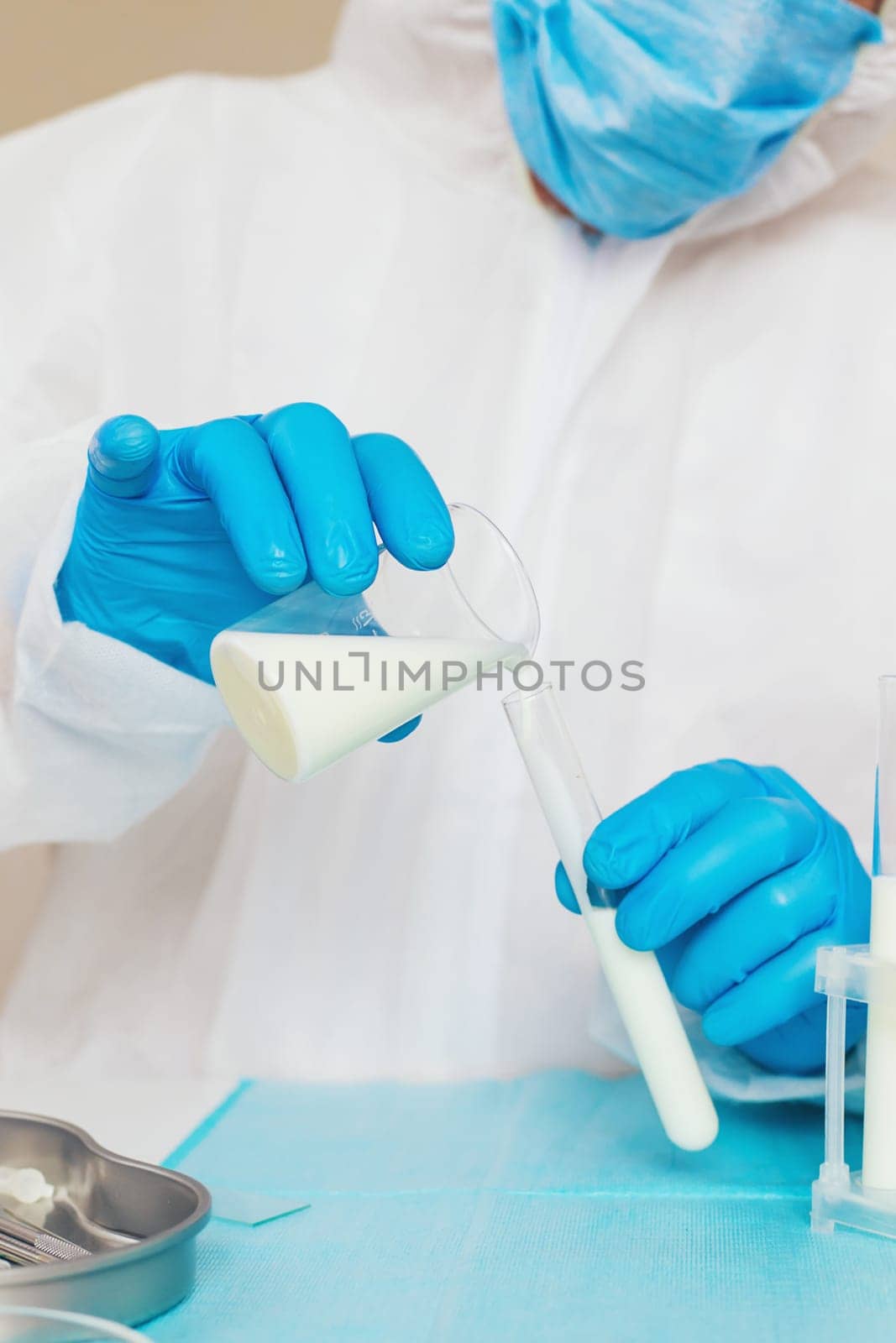 Examine milk in the laboratory. Selective focus. medicine