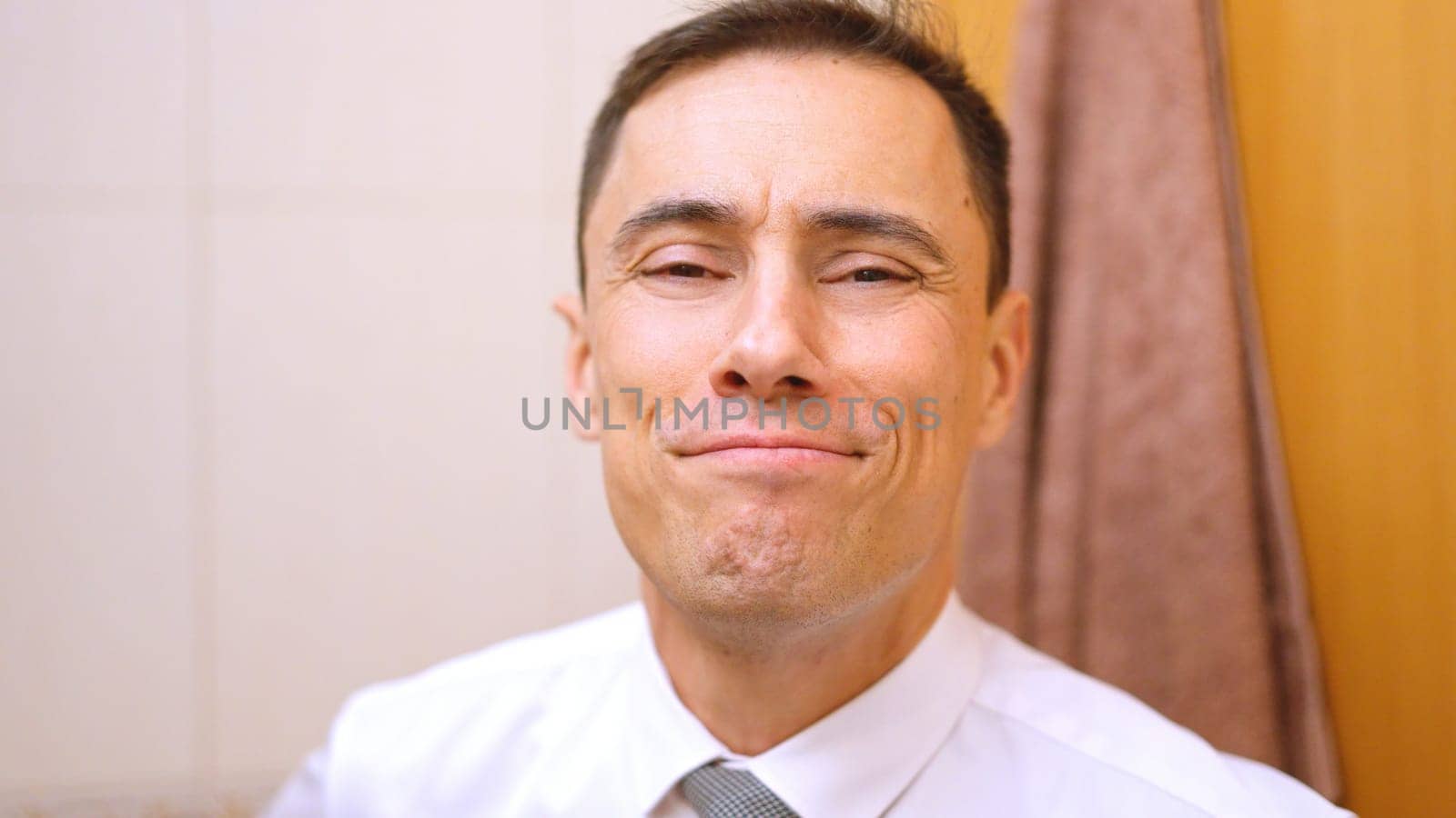 Office worker getting ready in the morning, expressing confidence and success