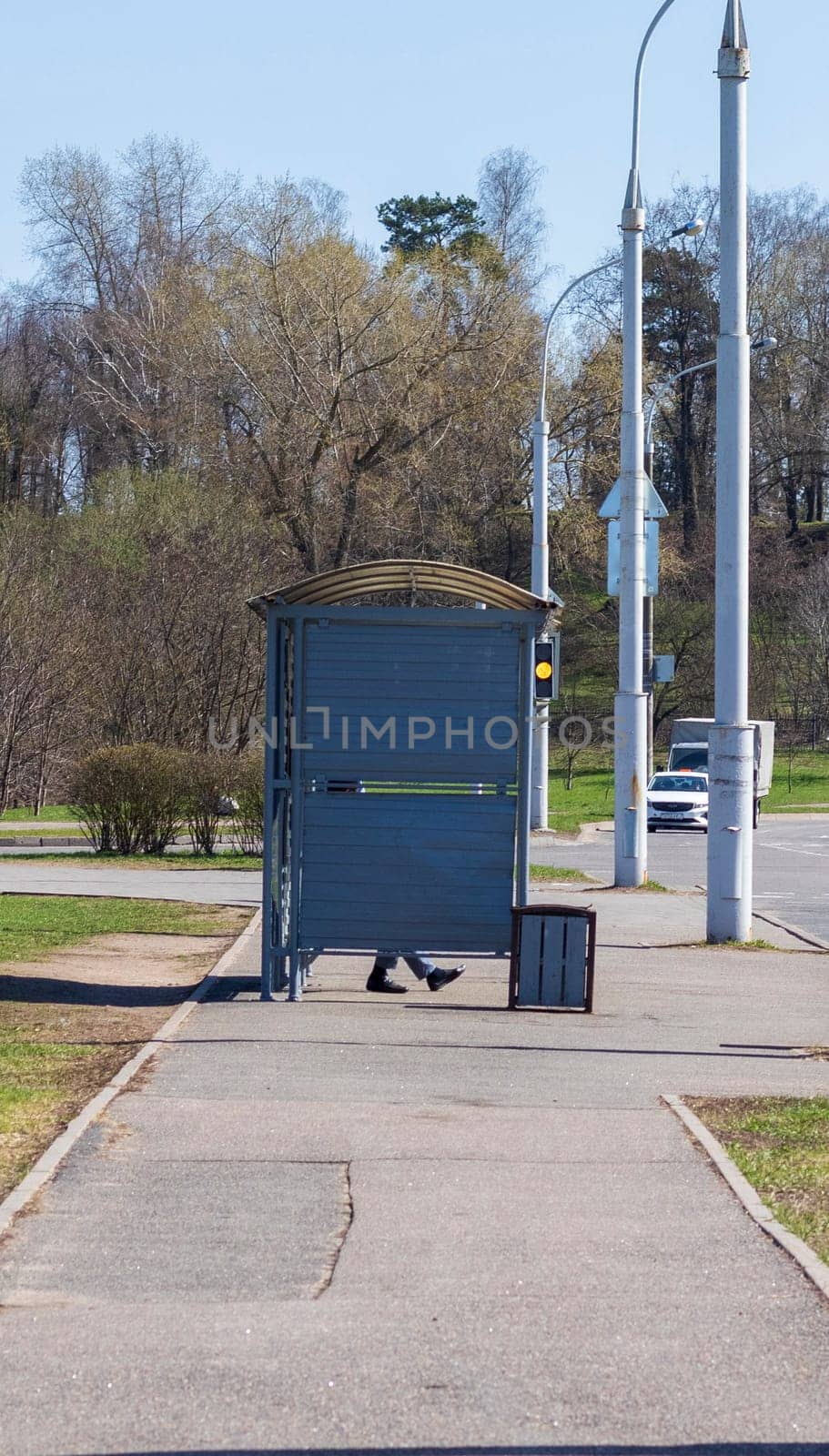 Funny moment. Bus stop in the city