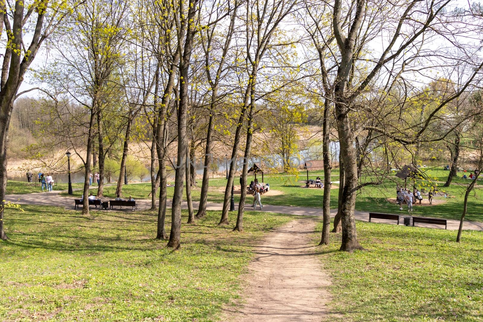 Minsk, Belarus - 05.04.2025 - People enjoying first sunny days outdoors