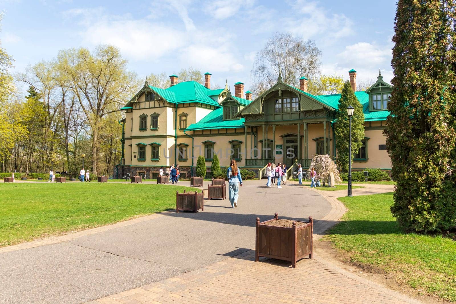 Minsk, Belarus - 05.04.2025 - People enjoying first sunny days outdoors. Museum Loshitsa estate