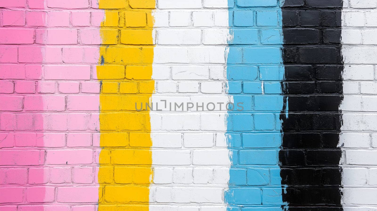 Black, white, and yellow paint brush strokes on a pink background, a colorful abstract art design, a colorful street wall mural, a colorful wall