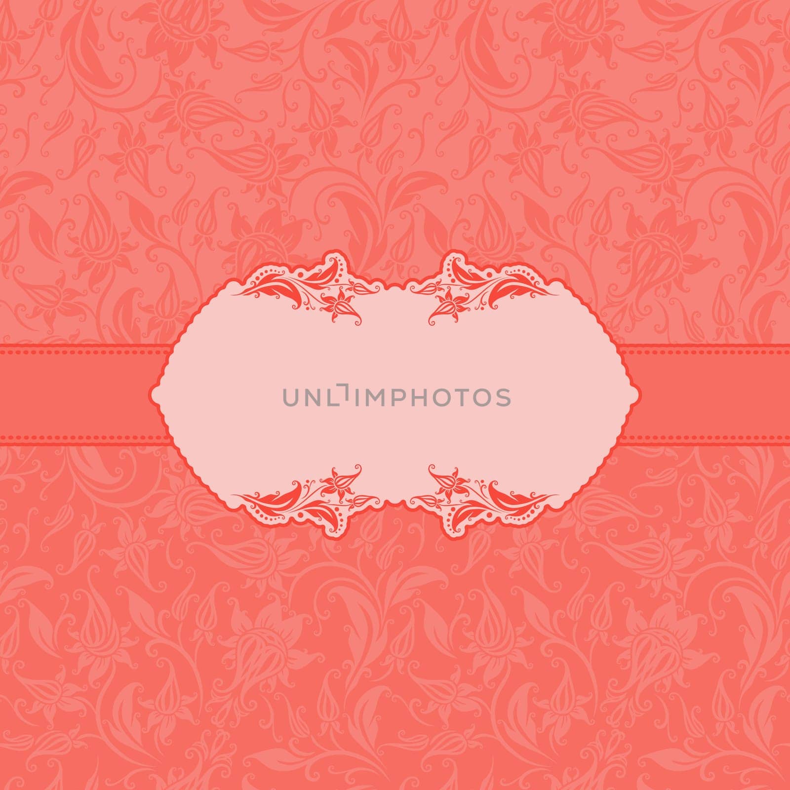 Template vector frame design for greeting card, invitation. Background - floral seamless pattern.