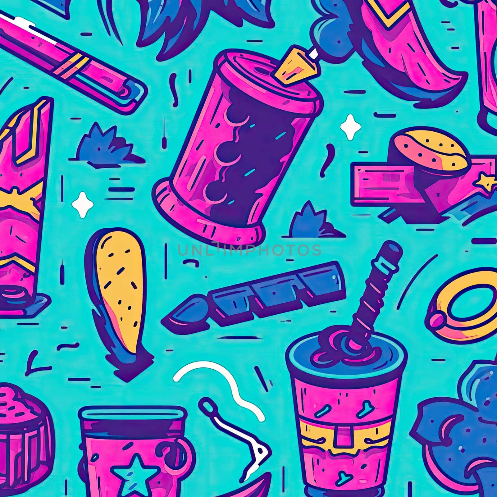 Seamless pattern with hand drawn camping equipment - vector illustration