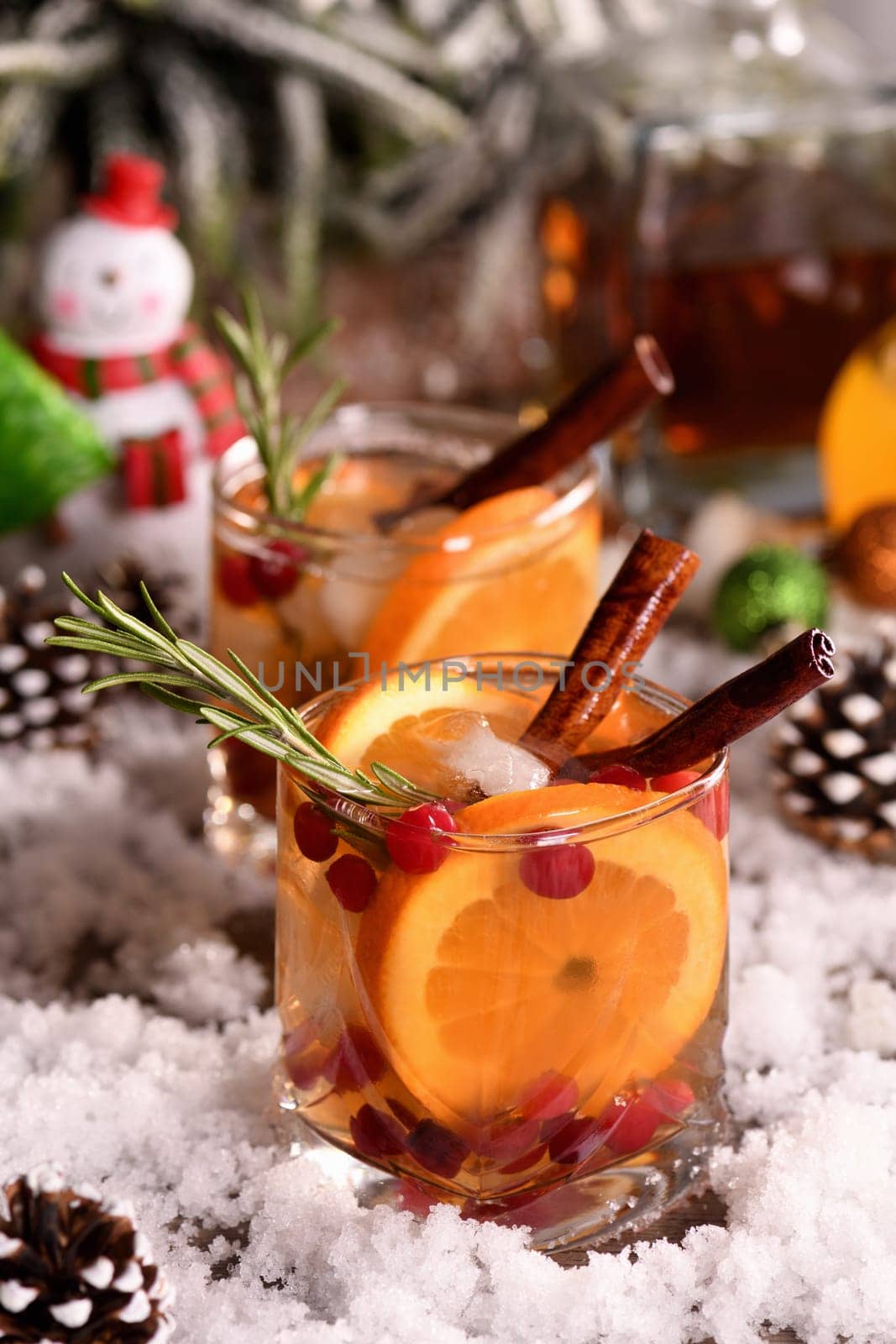 Winter Bourbon smash Cocktail. Enjoy a fragrant drink on a winter evening. Christmas party