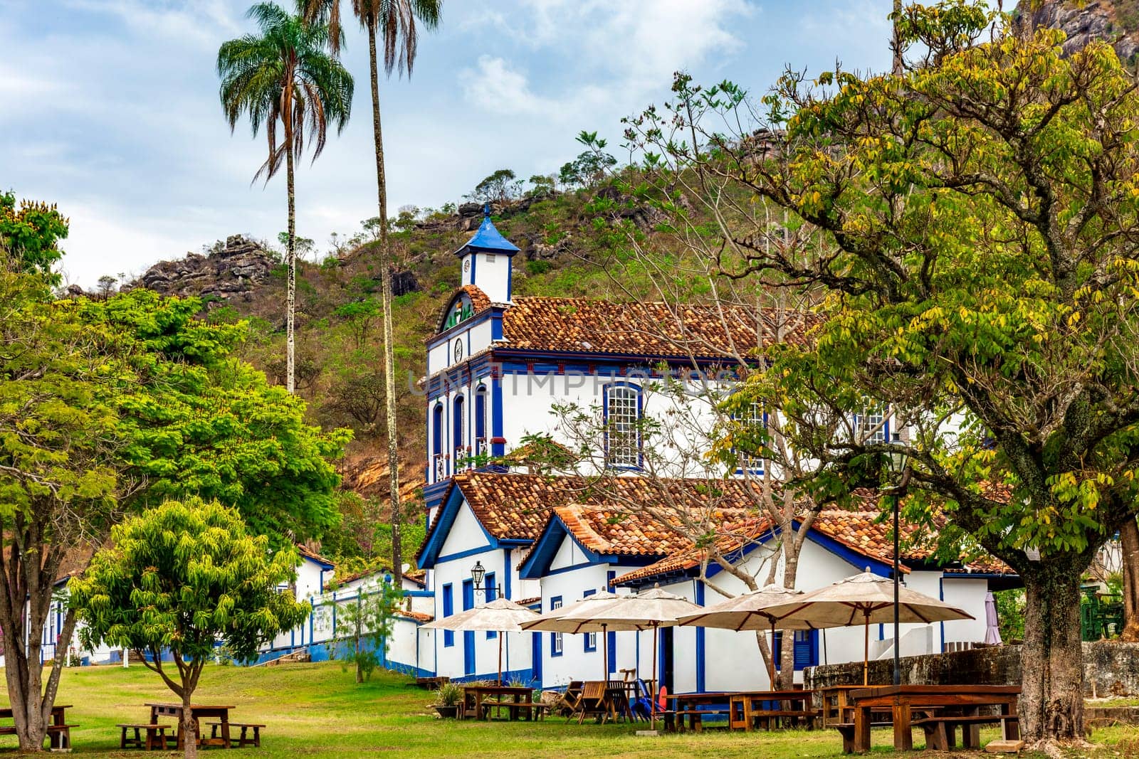 Old houses and church in the village of Biribiri in Diamantina, state of Minas Gerais