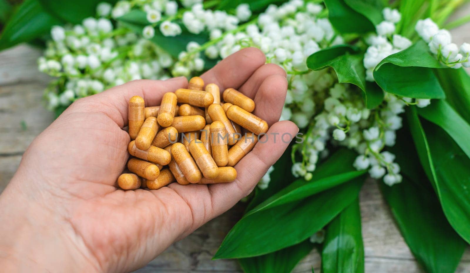 Lily of the valley and flowers supplements. Selective focus. nature.