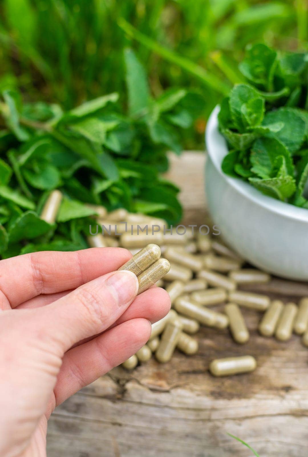 Peppermint extract essential oil and supplements. Selective focus. nature.