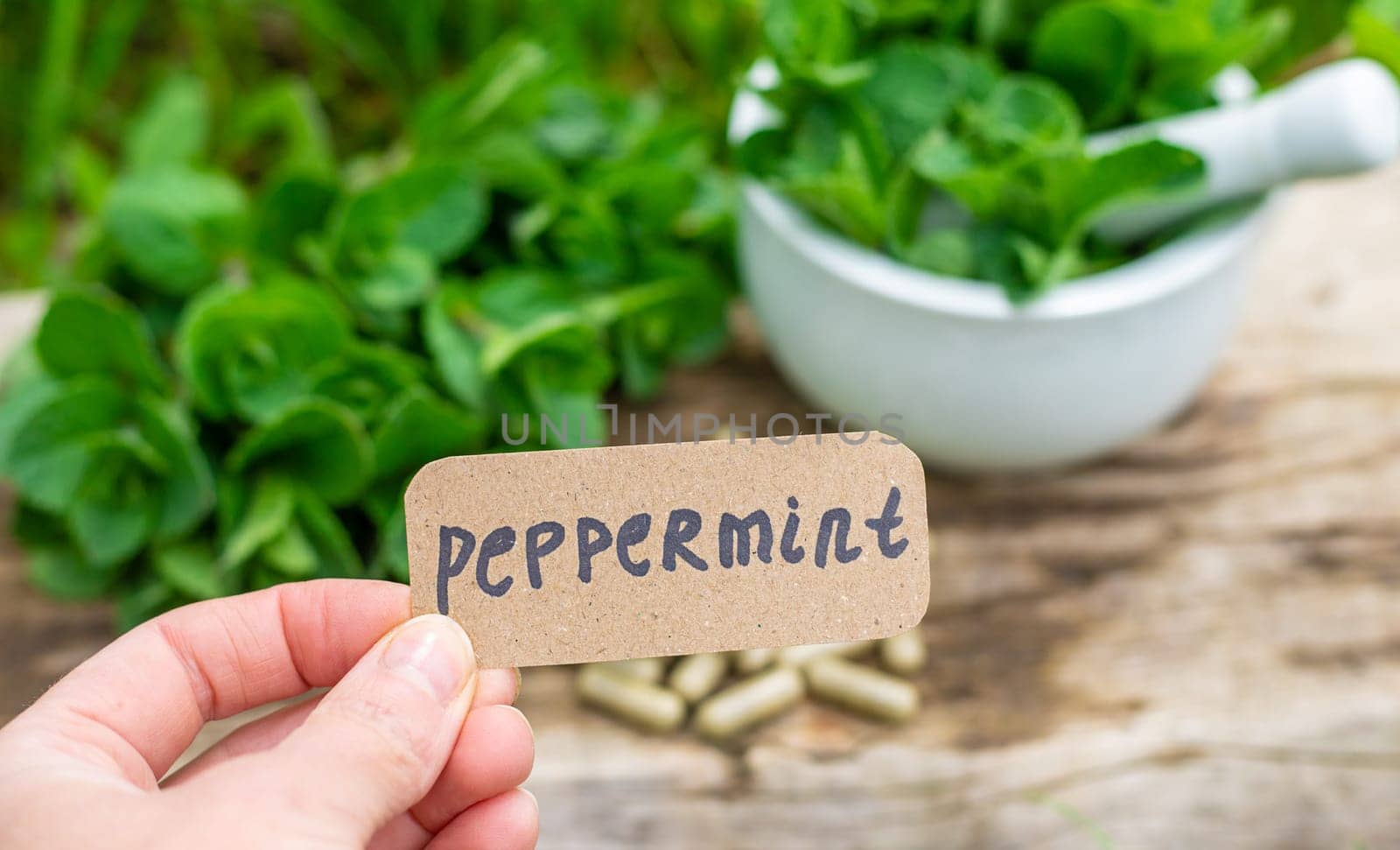Peppermint extract essential oil and supplements. Selective focus. nature.