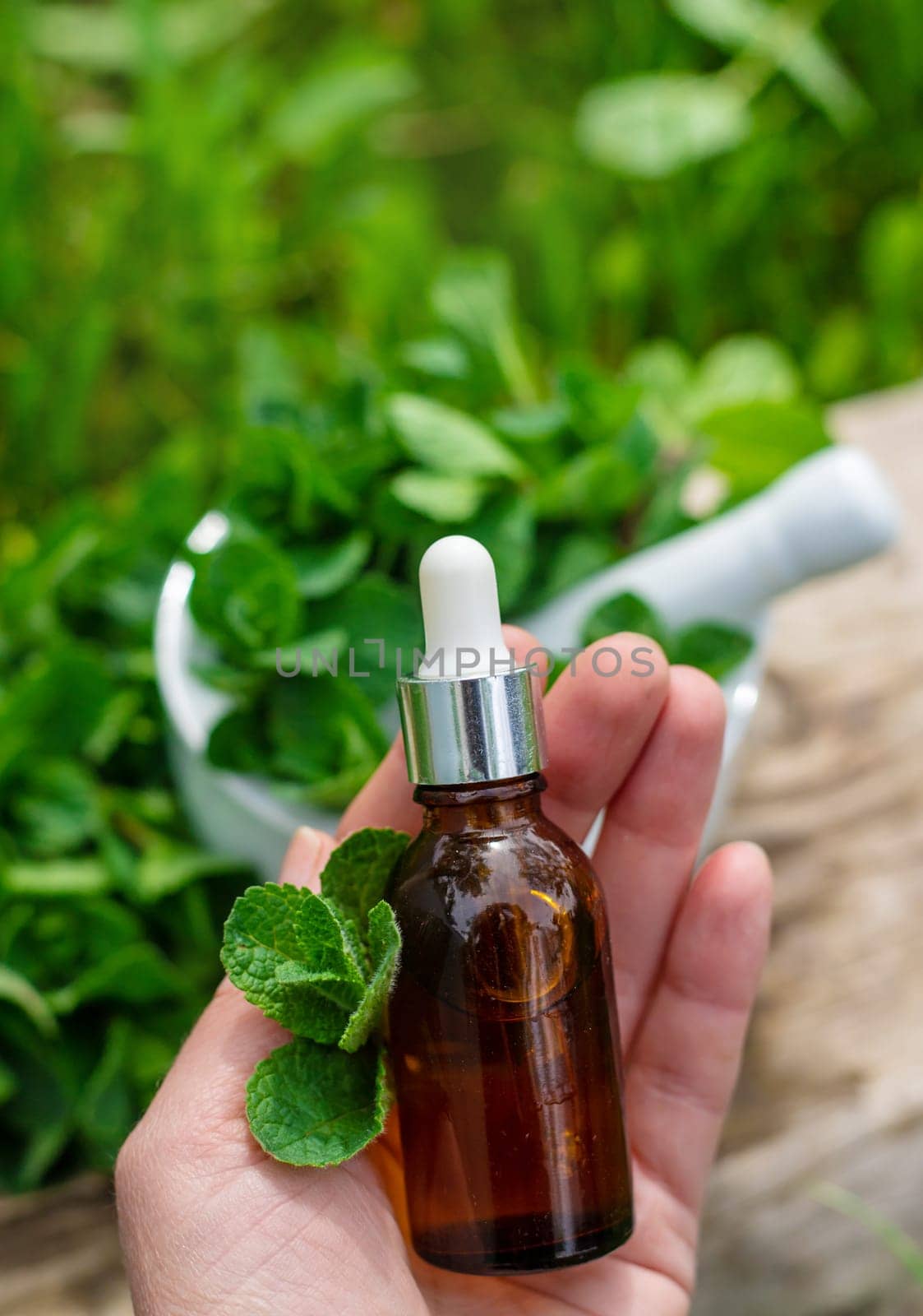 Peppermint extract essential oil and supplements. Selective focus. nature.