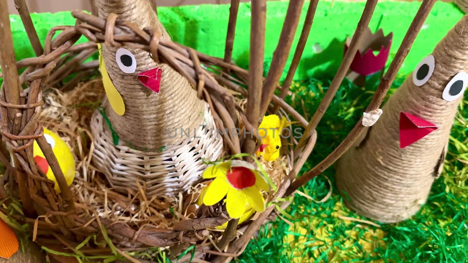 Delightful springthemed decorations that beautifully showcase handmade chickens and adorable chicks