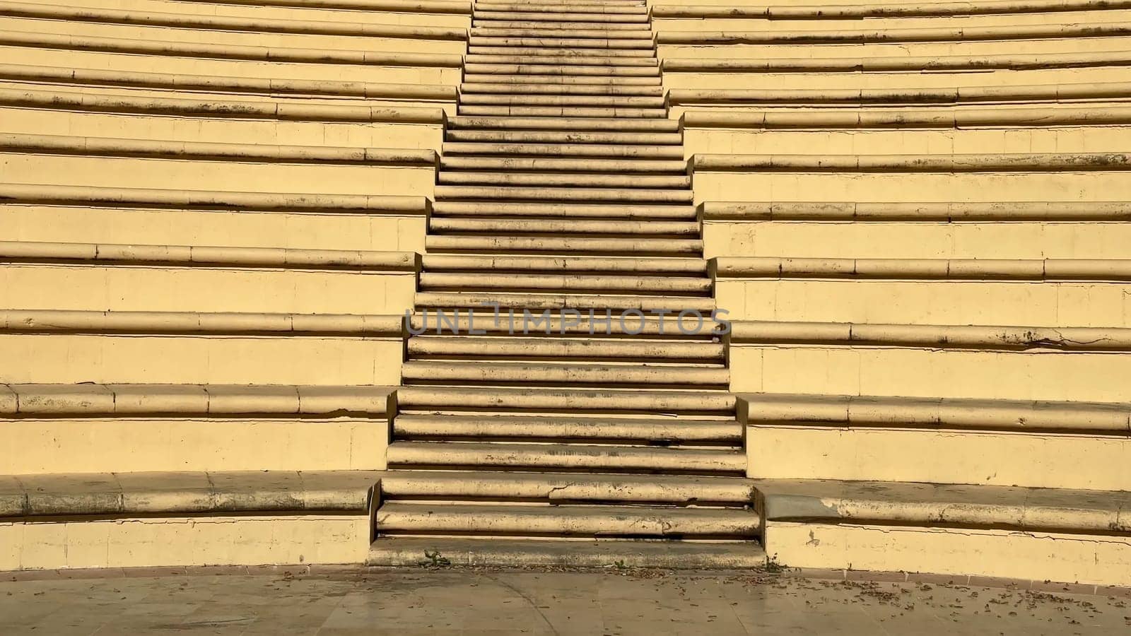 The amphitheater steps, surrounded by lush greenery, create a perfect space for events and gatherings