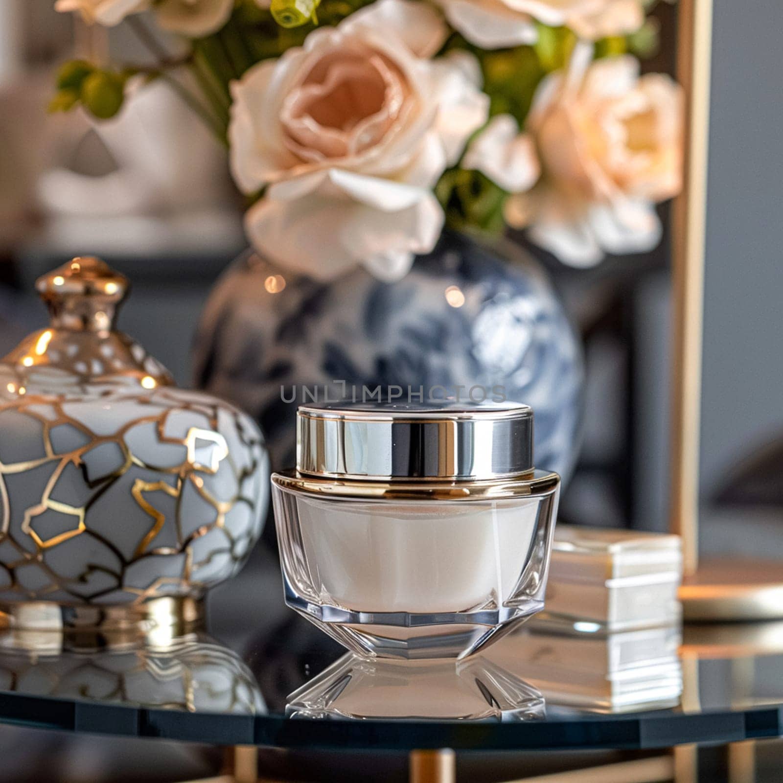 Cosmetic cream in a glass jar. Skin care concept. Background for beauty products