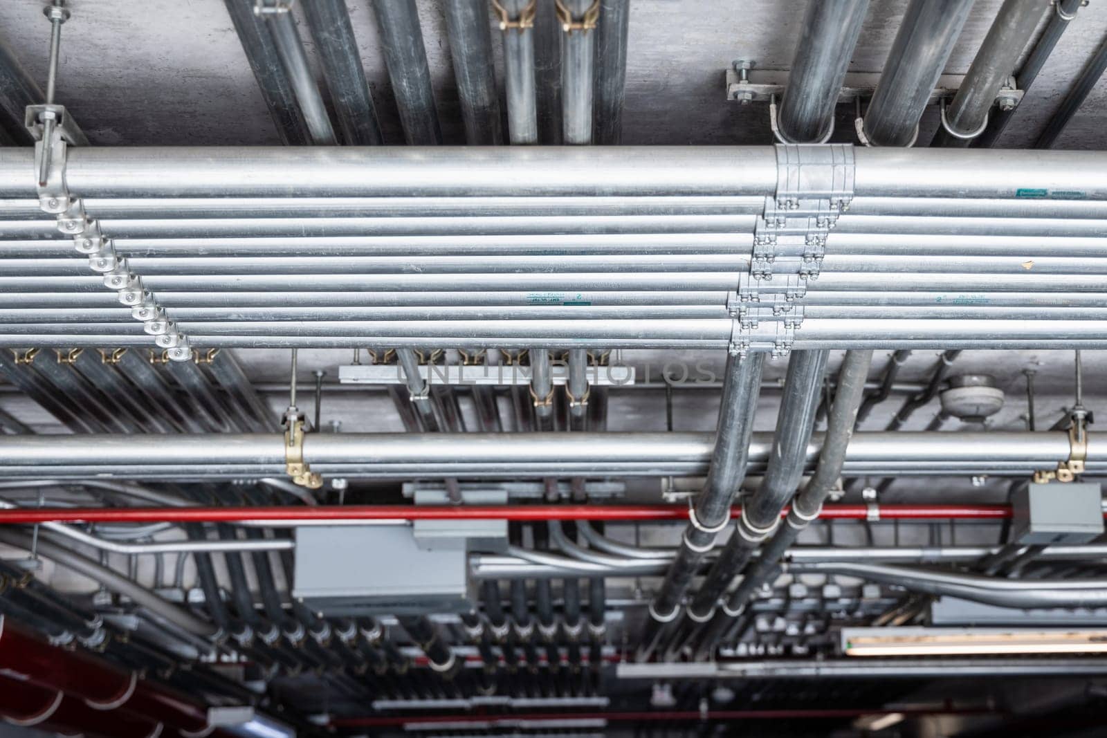 Steel conduit,  electricity cable metal pipe wire good management at building underground.